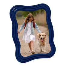 Isaac Jacobs Curved Deco Frame for Tabletop and Wall Display, Decorative Art, Design, Home Décor, Gift_#color_Navy_5x7