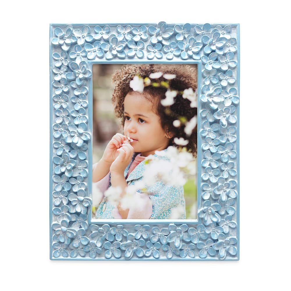 Isaac Jacobs Flower Textured Hand-Crafted Resin Picture Frame w/Easel &amp; Hook for Tabletop &amp; Wall Display, Decorative Floral Design Home Décor, Photo Gallery, Art_