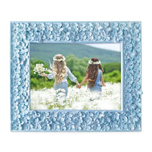 Isaac Jacobs Flower Textured Hand-Crafted Resin Picture Frame w/Easel & Hook for Tabletop & Wall Display, Decorative Floral Design Home Décor, Photo Gallery, Art_#color_blue_5x7