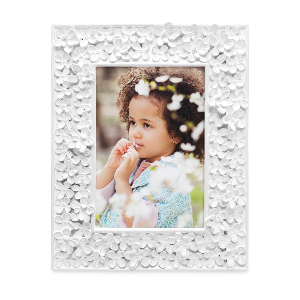 Isaac Jacobs Flower Textured Hand-Crafted Resin Picture Frame w/Easel &amp; Hook for Tabletop &amp; Wall Display, Decorative Floral Design Home Décor, Photo Gallery, Art_