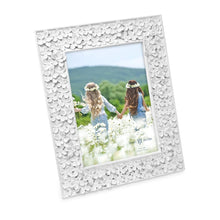 Isaac Jacobs Flower Textured Hand-Crafted Resin Picture Frame w/Easel & Hook for Tabletop & Wall Display, Decorative Floral Design Home Décor, Photo Gallery, Art_#color_white_5x7