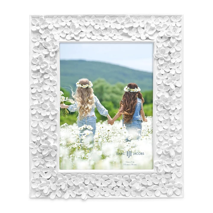 Isaac Jacobs Flower Textured Hand-Crafted Resin Picture Frame w/Easel &amp; Hook for Tabletop &amp; Wall Display, Decorative Floral Design Home Décor, Photo Gallery, Art_