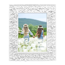 Isaac Jacobs Flower Textured Hand-Crafted Resin Picture Frame w/Easel & Hook for Tabletop & Wall Display, Decorative Floral Design Home Décor, Photo Gallery, Art_#color_white_5x7