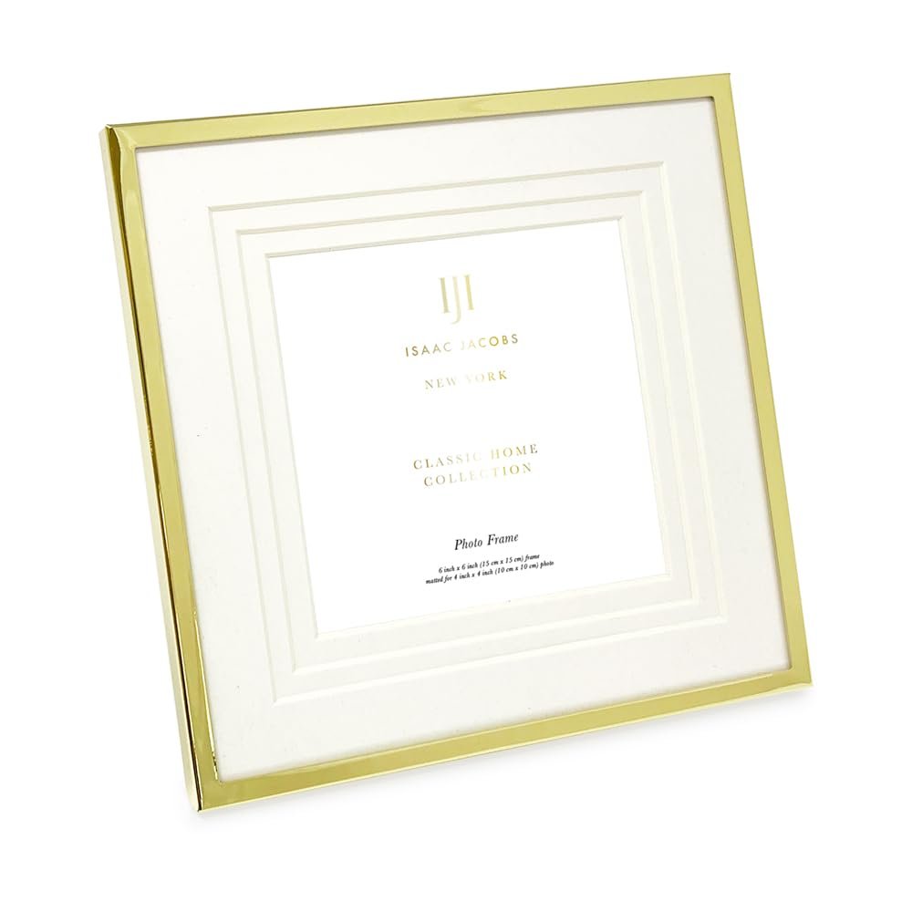Isaac Jacobs Metal Picture Frame, Triple Matted Classic Metal Photo Frame Made For Tabletop & Hanging Display, Photo Gallery and Wall Art_#color_gold_6x6 (Matted 4x4)