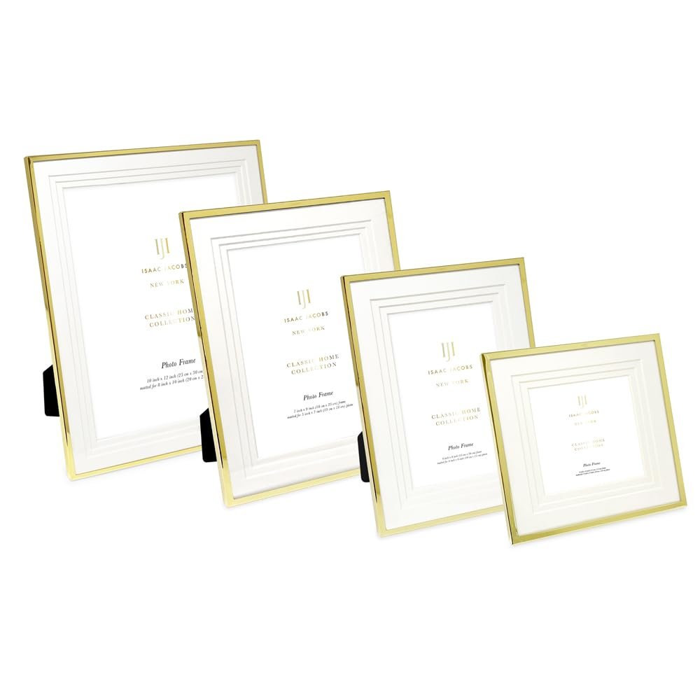 Isaac Jacobs Metal Picture Frame, Triple Matted Classic Metal Photo Frame Made For Tabletop &amp; Hanging Display, Photo Gallery and Wall Art_