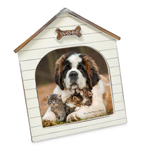 Isaac Jacobs Resin Sentiments Woof Doghouse Frame, Vertical Keepsake Photo Frame with Easel and Hanging Tabs for Tabletop, Desktop & Wall Display_#color_natural