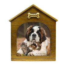 Isaac Jacobs Resin Sentiments Woof Doghouse Frame, Vertical Keepsake Photo Frame with Easel and Hanging Tabs for Tabletop, Desktop & Wall Display_#color_gold