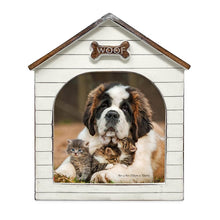 Isaac Jacobs Resin Sentiments Woof Doghouse Frame, Vertical Keepsake Photo Frame with Easel and Hanging Tabs for Tabletop, Desktop & Wall Display_#color_natural