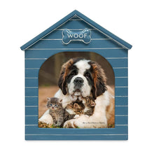 Isaac Jacobs Resin Sentiments Woof Doghouse Frame, Vertical Keepsake Photo Frame with Easel and Hanging Tabs for Tabletop, Desktop & Wall Display_#color_navy