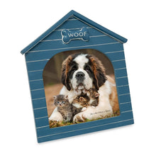 Isaac Jacobs Resin Sentiments Woof Doghouse Frame, Vertical Keepsake Photo Frame with Easel and Hanging Tabs for Tabletop, Desktop & Wall Display_#color_navy