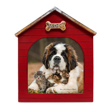 Isaac Jacobs Resin Sentiments Woof Doghouse Frame, Vertical Keepsake Photo Frame with Easel and Hanging Tabs for Tabletop, Desktop & Wall Display_#color_red