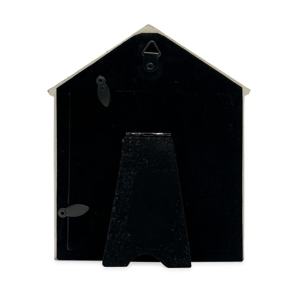 Isaac Jacobs Resin Sentiments Woof Doghouse Frame, Vertical Keepsake Photo Frame with Easel and Hanging Tabs for Tabletop, Desktop &amp; Wall Display_