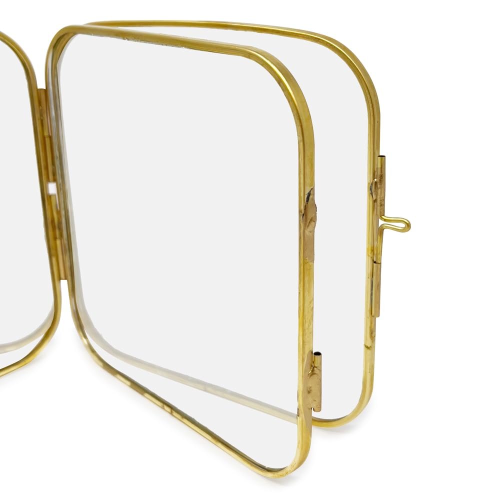 Isaac Jacobs Vintage Style, Double-Sided Round-Edged Brass &amp; Glass Metal Floating Picture Frame with Locket Closure (Vertical), Made for Tabletop Display_