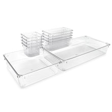 Isaac Jacobs Clear Drawer Organizer Set, Plastic Storage Bin, Multi-Use, Home, Office, Closet, Pantry, Bedroom, Bathroom, Kitchen