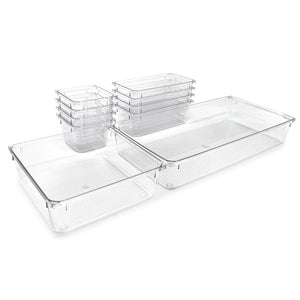 Isaac Jacobs Clear Drawer Organizer Set, Plastic Storage Bin, Multi-Use, Home, Office, Closet, Pantry, Bedroom, Bathroom, Kitchen