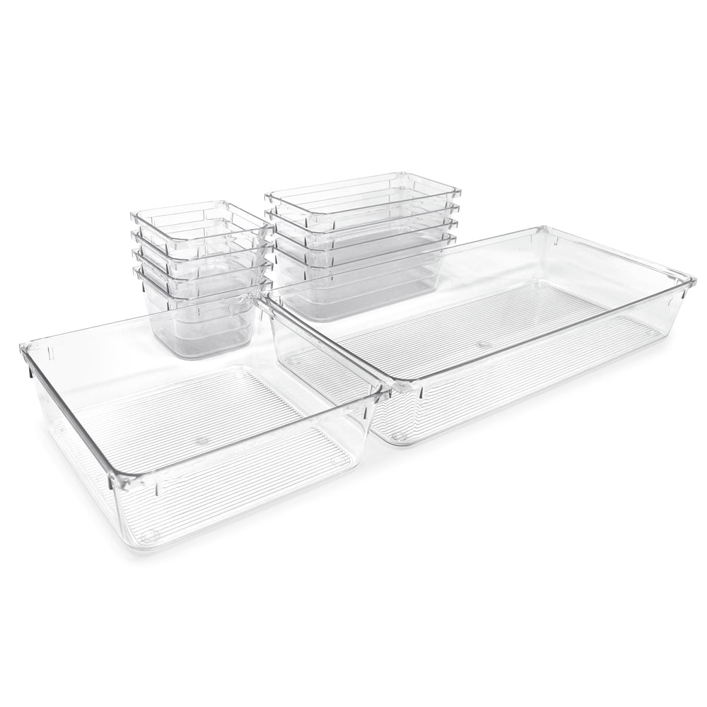 Isaac Jacobs Clear Drawer Organizer Set, Plastic Storage Bin, Multi-Use, Home, Office, Closet, Pantry, Bedroom, Bathroom, Kitchen