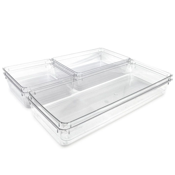 Isaac Jacobs Clear Drawer Organizer Set, Plastic Storage Bin, Multi-Use, Home, Office, Closet, Pantry, Bedroom, Bathroom, Kitchen