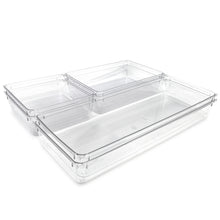 Isaac Jacobs Clear Drawer Organizer Set, Plastic Storage Bin, Multi-Use, Home, Office, Closet, Pantry, Bedroom, Bathroom, Kitchen