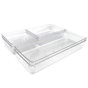 Isaac Jacobs Clear Drawer Organizer Set, Plastic Storage Bin, Multi-Use, Home, Office, Closet, Pantry, Bedroom, Bathroom, Kitchen