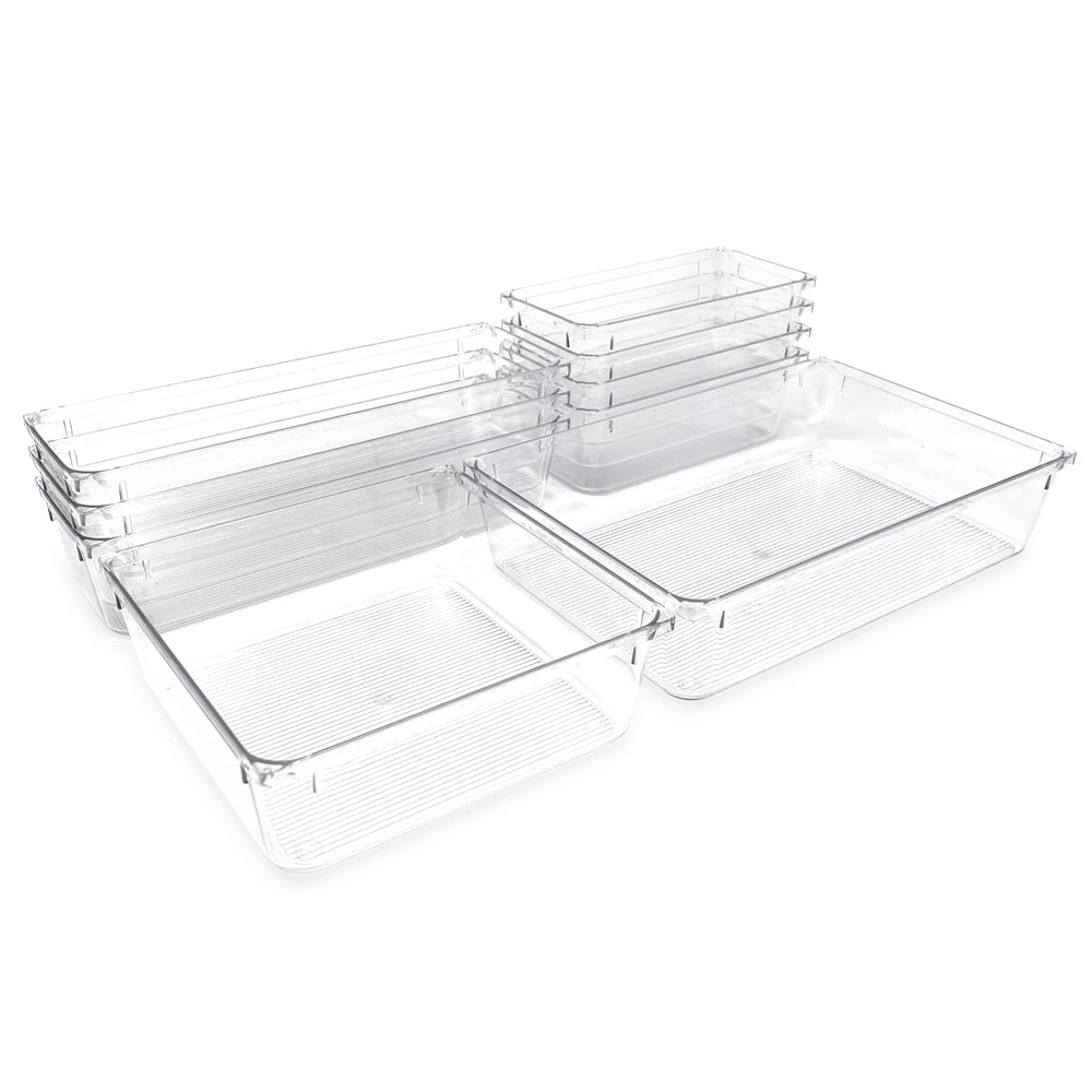 Isaac Jacobs Clear Drawer Organizer Set, Plastic Storage Bin, Multi-Use, Home, Office, Closet, Pantry, Bedroom, Bathroom, Kitchen