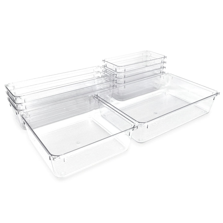 Isaac Jacobs Clear Drawer Organizer Set, Plastic Storage Bin, Multi-Use, Home, Office, Closet, Pantry, Bedroom, Bathroom, Kitchen