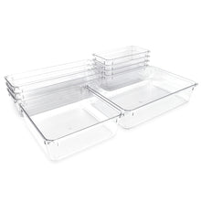 Isaac Jacobs Clear Drawer Organizer Set, Plastic Storage Bin, Multi-Use, Home, Office, Closet, Pantry, Bedroom, Bathroom, Kitchen