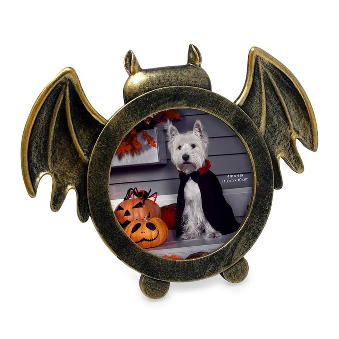 Isaac Jacobs 4x4 Bat-Shaped Picture Frame With Ears And Wings Detail, Photo Tabletop & Wall Display Hanging Display & Home Décor_#color_matt_black_with_gold_4x4
