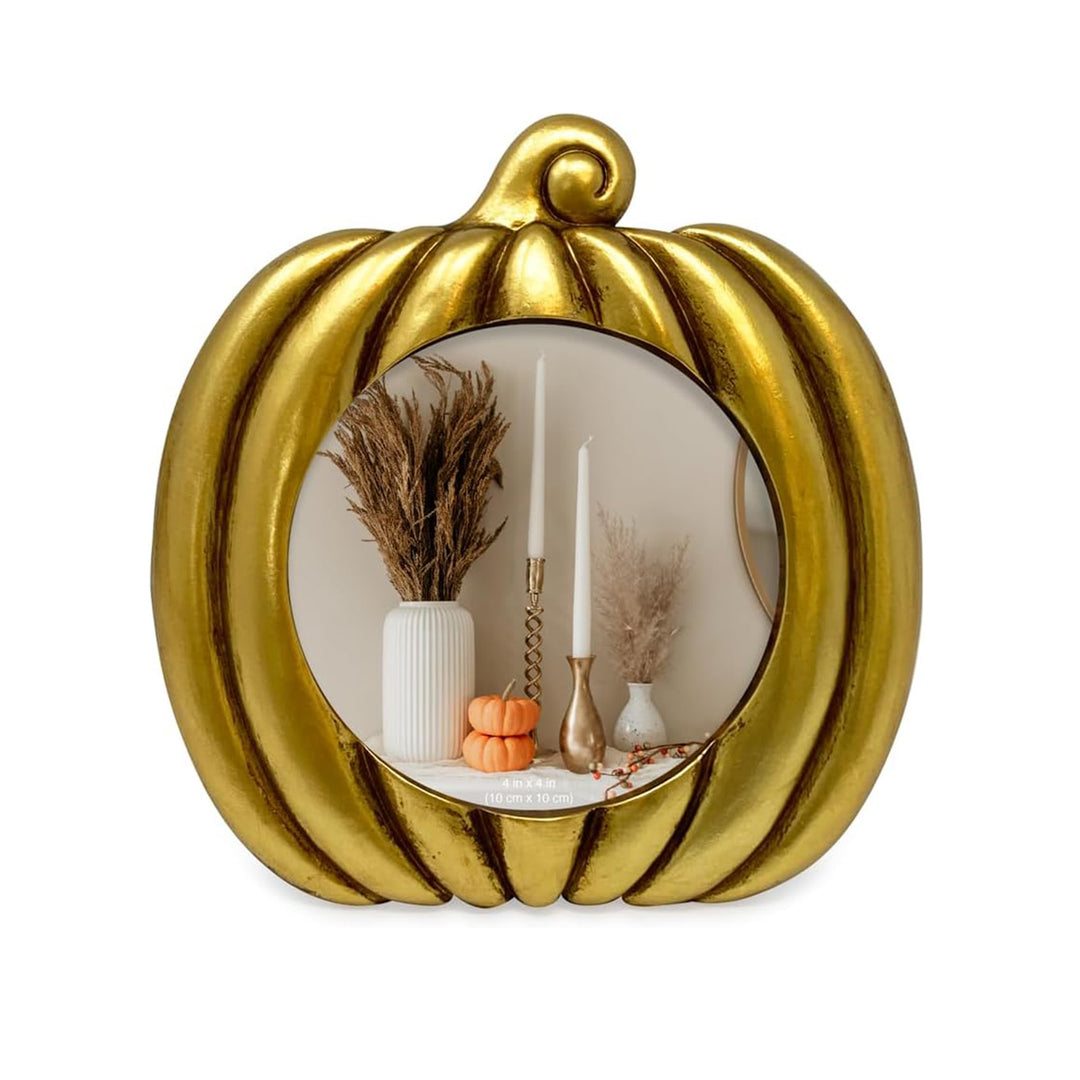 Isaac Jacobs 4x4 Pumpkin-Shaped Picture Frame For Halloween Or Fall Décor, Photo Tabletop &amp; Wall Display Hanging Display_