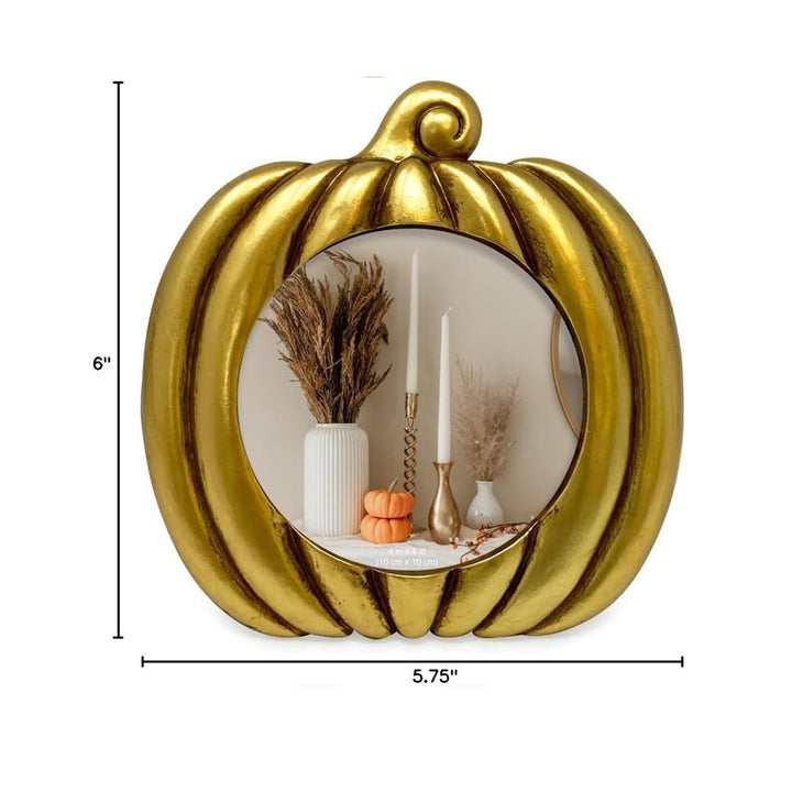 Isaac Jacobs 4x4 Pumpkin-Shaped Picture Frame For Halloween Or Fall Décor, Photo Tabletop &amp; Wall Display Hanging Display_