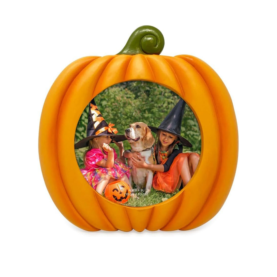 Isaac Jacobs 4x4 Pumpkin-Shaped Picture Frame For Halloween Or Fall Décor, Photo Tabletop &amp; Wall Display Hanging Display_