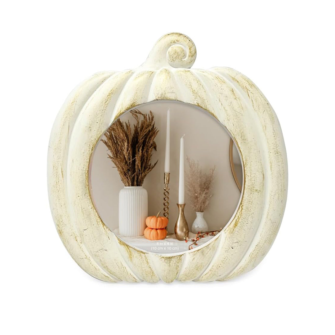 Isaac Jacobs 4x4 Pumpkin-Shaped Picture Frame For Halloween Or Fall Décor, Photo Tabletop &amp; Wall Display Hanging Display_