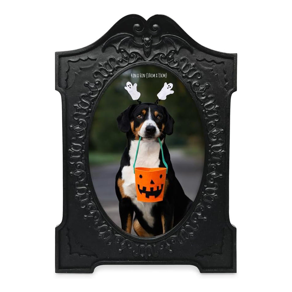Isaac Jacobs 4x6 Tombstone-Shaped Halloween Picture Frame, Photo Tabletop & Wall Display Hanging Display & Home Décor_#color_Matt Black_4x6