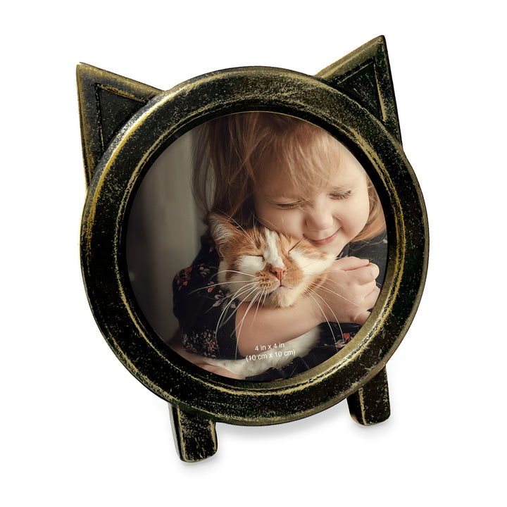 Isaac Jacobs Round Resin Sentiment Cat Picture Frame with Ears, Photo Tabletop &amp; Wall Display Hanging Display &amp; Home Décor