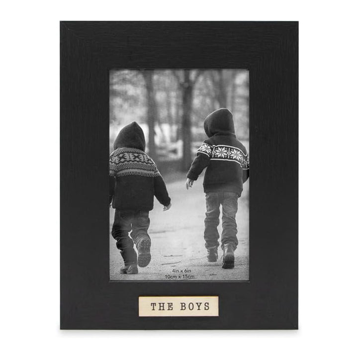 Isaac Jacobs Wood Sentiments "The Boys" Picture Frame, Keepsake Photo Frame with Easel and a Hanging Tabs for Tabletop, Desktop &amp; Wall Display_