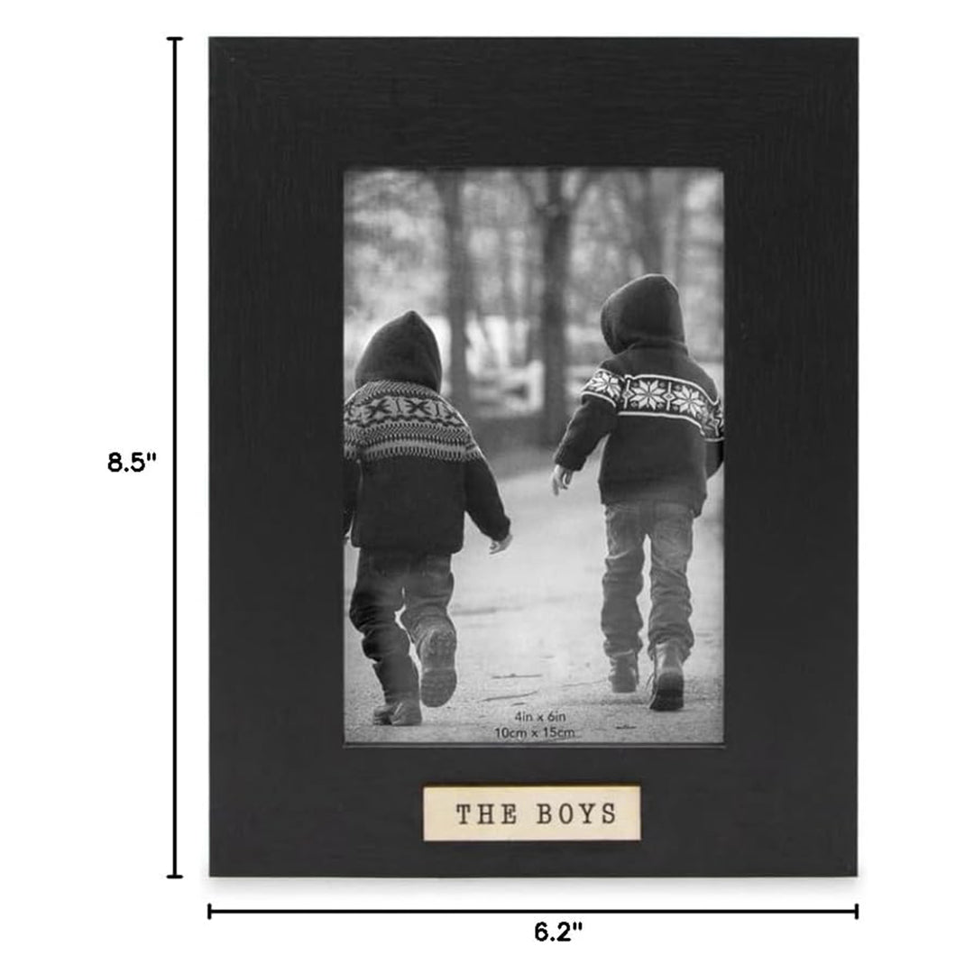 Isaac Jacobs Wood Sentiments "The Boys" Picture Frame, Keepsake Photo Frame with Easel and a Hanging Tabs for Tabletop, Desktop &amp; Wall Display_