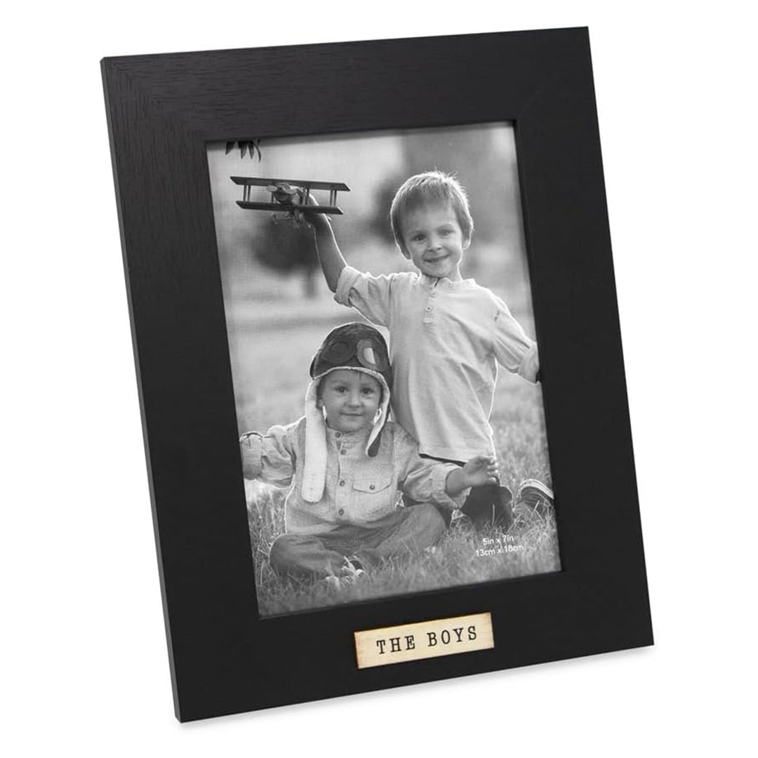 Isaac Jacobs Wood Sentiments "The Boys" Picture Frame, Keepsake Photo Frame with Easel and a Hanging Tabs for Tabletop, Desktop &amp; Wall Display_
