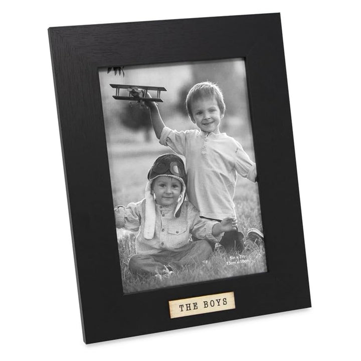 Isaac Jacobs Wood Sentiments "The Boys" Picture Frame, Keepsake Photo Frame with Easel and a Hanging Tabs for Tabletop, Desktop &amp; Wall Display_