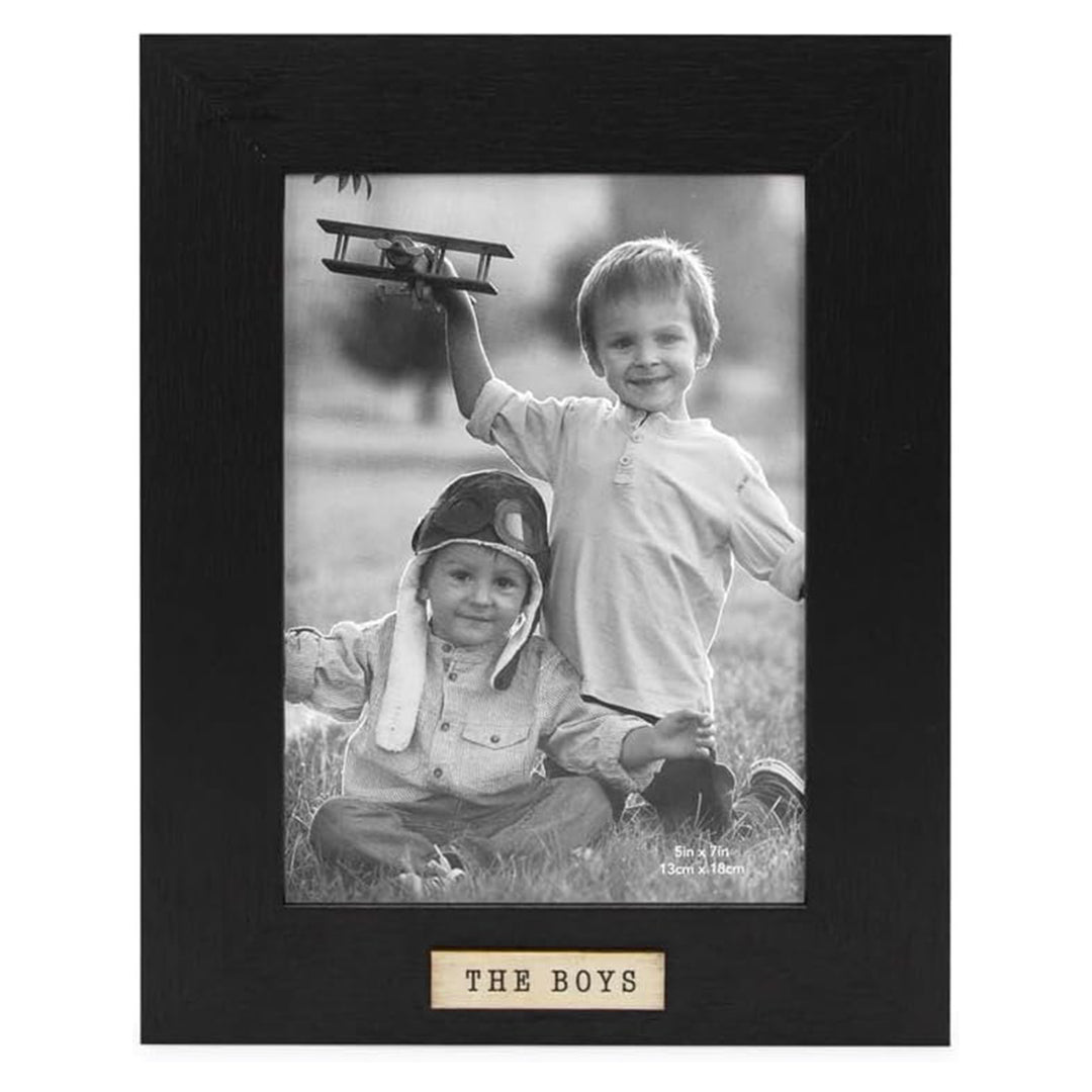 Isaac Jacobs Wood Sentiments "The Boys" Picture Frame, Keepsake Photo Frame with Easel and a Hanging Tabs for Tabletop, Desktop &amp; Wall Display_