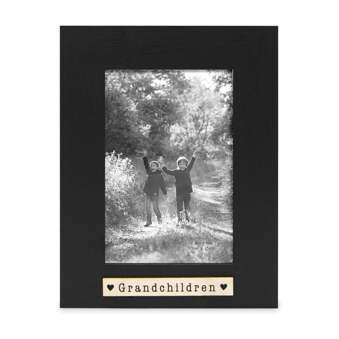 Isaac Jacobs Wood Sentiments "Grandchildren" Picture Frame, Keepsake Photo Frame with Easel and a Hanging Tabs for Tabletop, Desktop &amp; Wall Display 