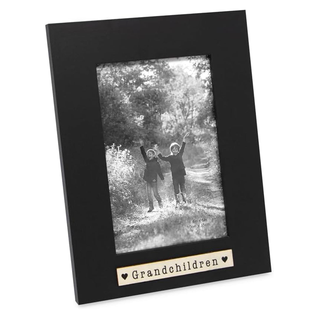 Isaac Jacobs Wood Sentiments "Grandchildren" Picture Frame, Keepsake Photo Frame with Easel and a Hanging Tabs for Tabletop, Desktop &amp; Wall Display 