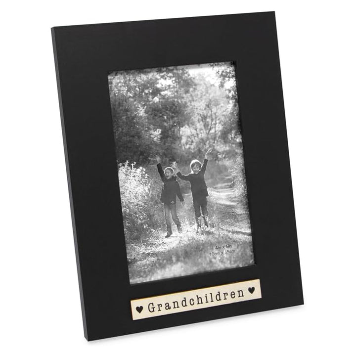Isaac Jacobs Wood Sentiments "Grandchildren" Picture Frame, Keepsake Photo Frame with Easel and a Hanging Tabs for Tabletop, Desktop &amp; Wall Display 