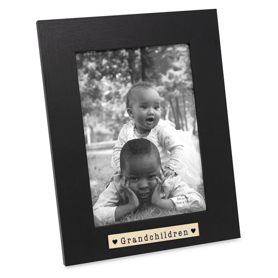 Isaac Jacobs Wood Sentiments "Grandchildren" Picture Frame, Keepsake Photo Frame with Easel and a Hanging Tabs for Tabletop, Desktop &amp; Wall Display 
