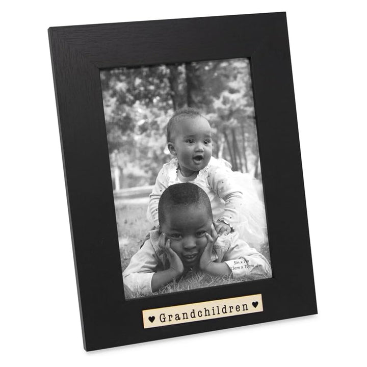 Isaac Jacobs Wood Sentiments "Grandchildren" Picture Frame, Keepsake Photo Frame with Easel and a Hanging Tabs for Tabletop, Desktop &amp; Wall Display 