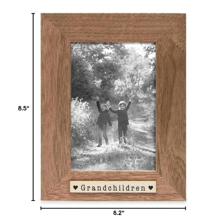 Isaac Jacobs Wood Sentiments "Grandchildren" Picture Frame, Keepsake Photo Frame with Easel and a Hanging Tabs for Tabletop, Desktop &amp; Wall Display