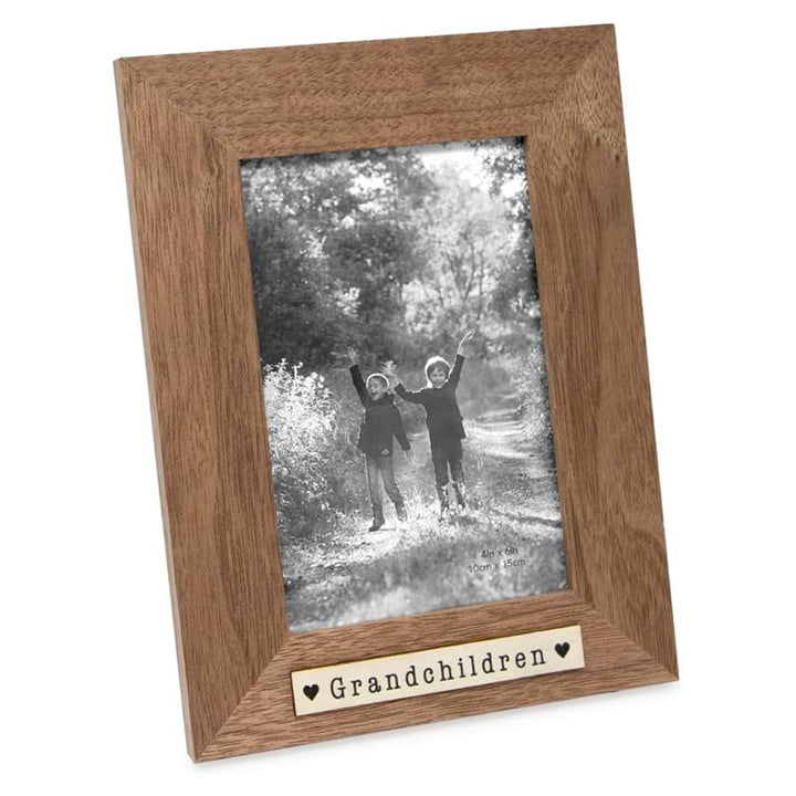 Isaac Jacobs Wood Sentiments "Grandchildren" Picture Frame, Keepsake Photo Frame with Easel and a Hanging Tabs for Tabletop, Desktop &amp; Wall Display