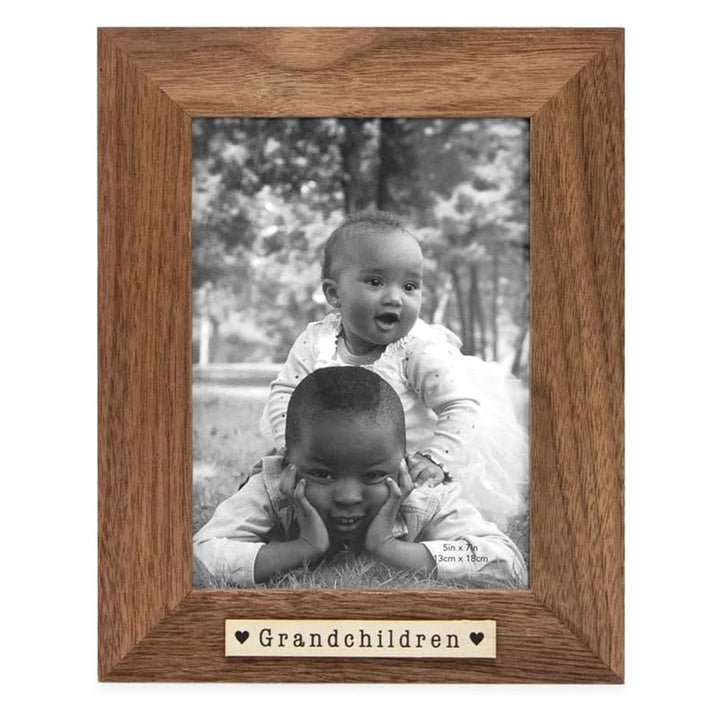 Isaac Jacobs Wood Sentiments "Grandchildren" Picture Frame, Keepsake Photo Frame with Easel and a Hanging Tabs for Tabletop, Desktop &amp; Wall Display