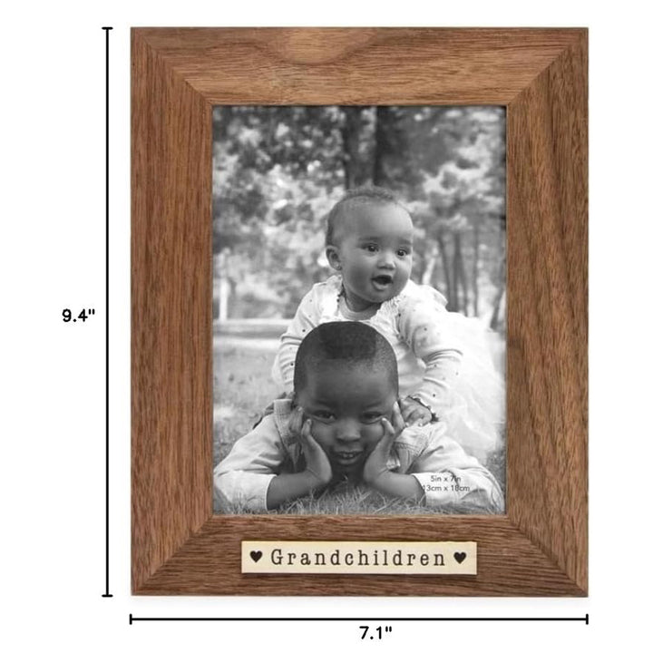 Isaac Jacobs Wood Sentiments "Grandchildren" Picture Frame, Keepsake Photo Frame with Easel and a Hanging Tabs for Tabletop, Desktop &amp; Wall Display