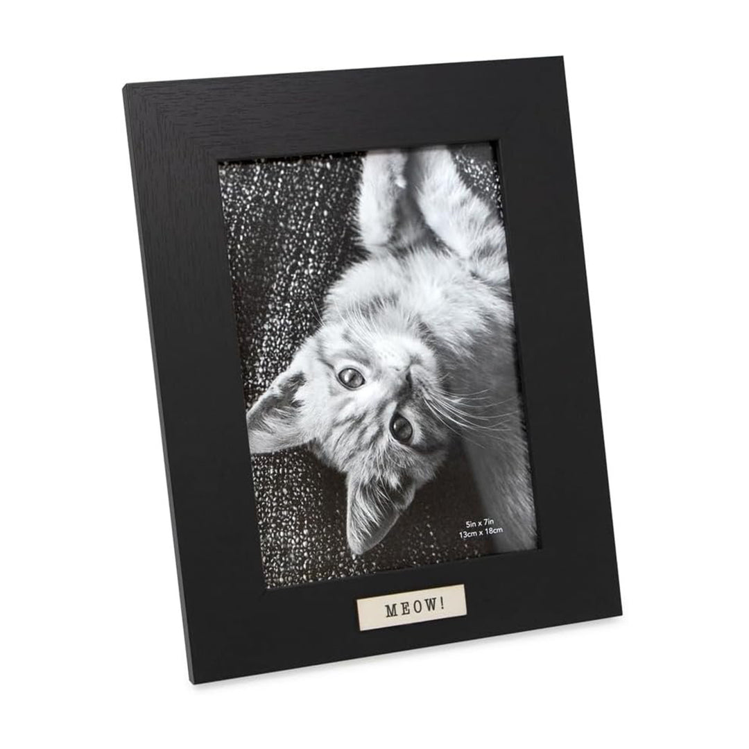 Isaac Jacobs Wood Sentiments Cat "Meow" Picture Frame, Keepsake Photo Frame with Easel and a Hanging Tabs for Tabletop, Desktop &amp; Wall Display_
