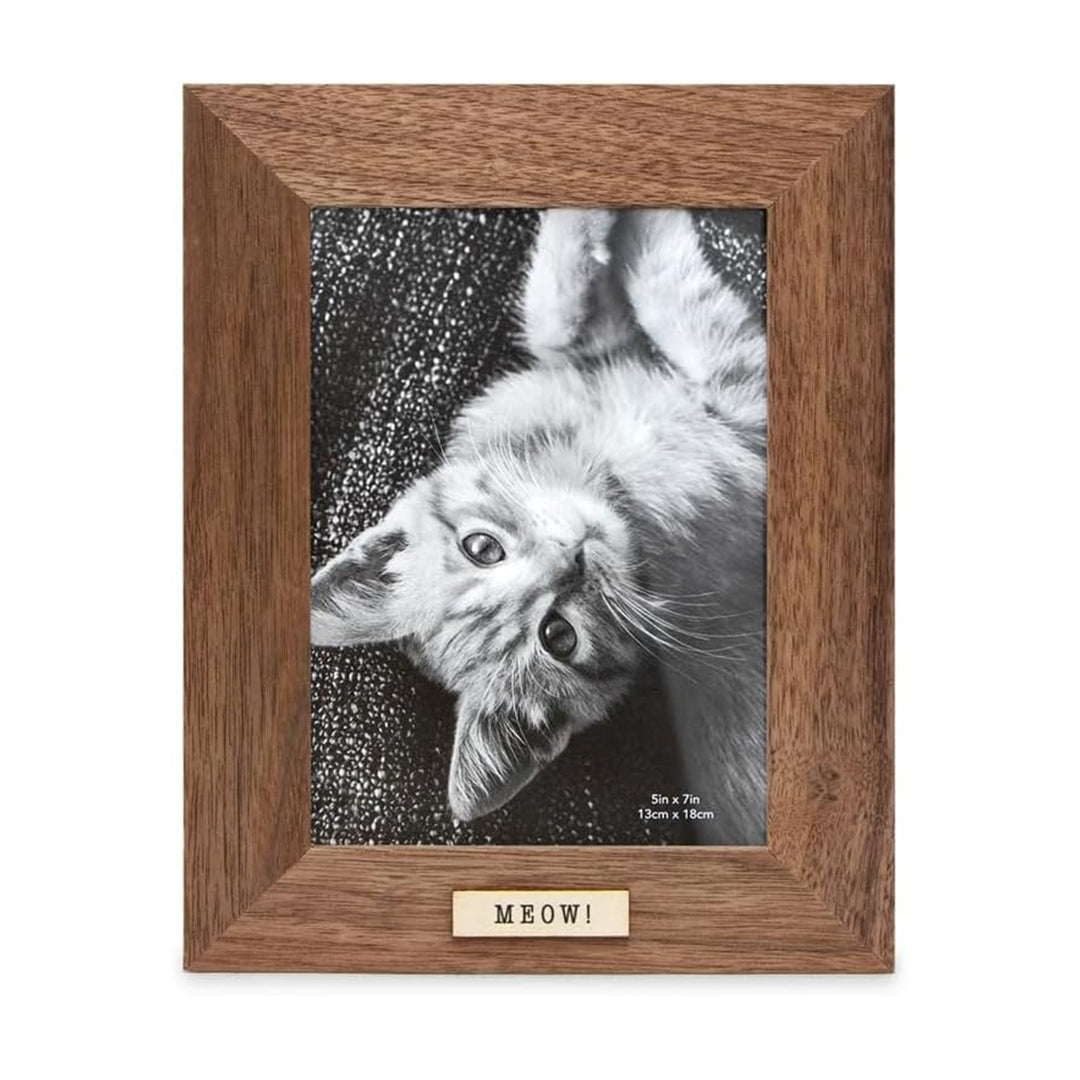 Isaac Jacobs Wood Sentiments Cat "Meow" Picture Frame, Keepsake Photo Frame with Easel and a Hanging Tabs for Tabletop, Desktop &amp; Wall Display