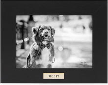 Isaac Jacobs Wood Sentiments Dog "Woof!" Picture Frame, Keepsake Photo Frame with Easel and a Hanging Tabs for Tabletop, Desktop & Wall Display_#color_black_5x7_horizontal